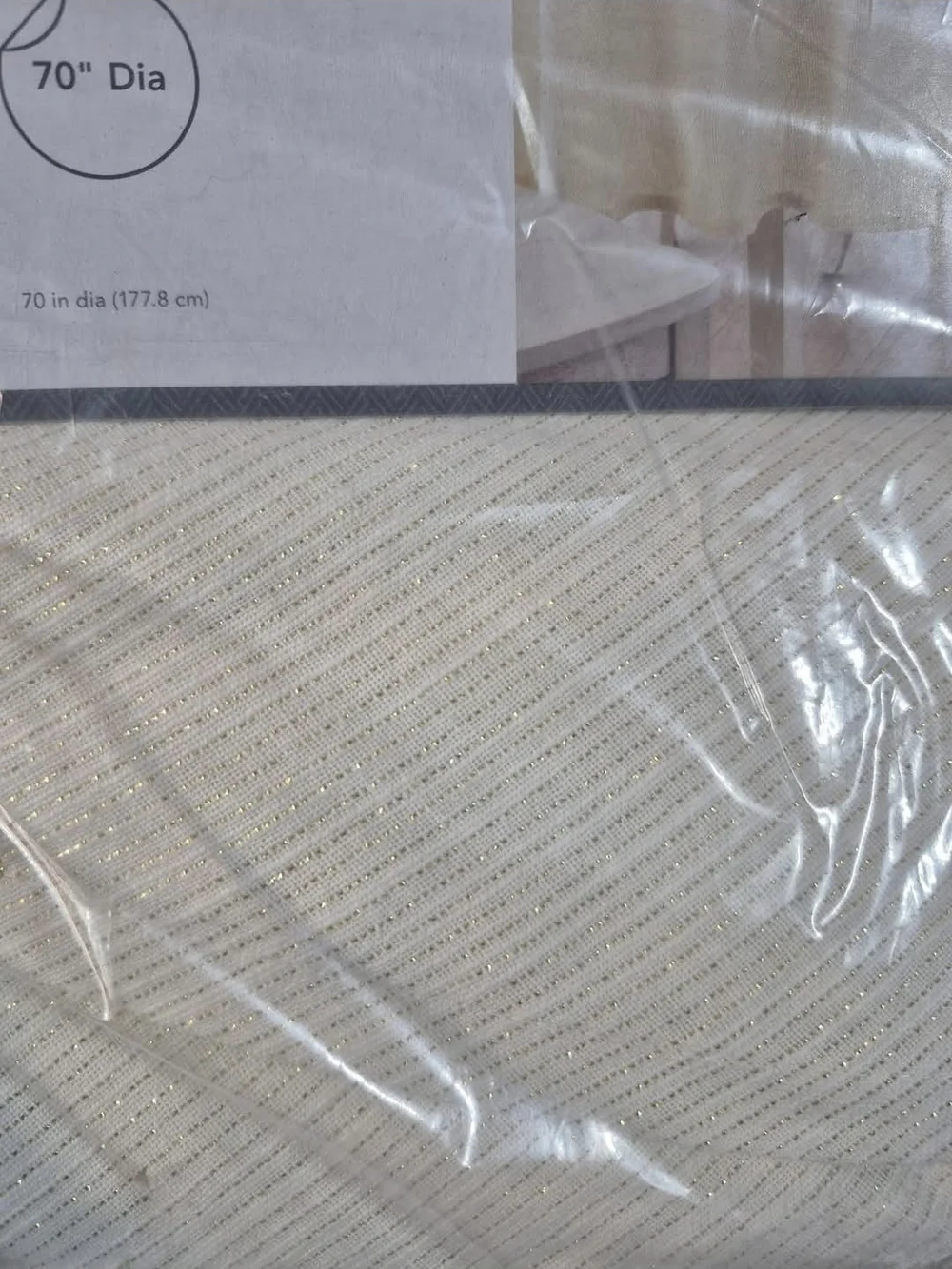 Threshold Cream Round Tablecloth with Subtle Stripe Texture